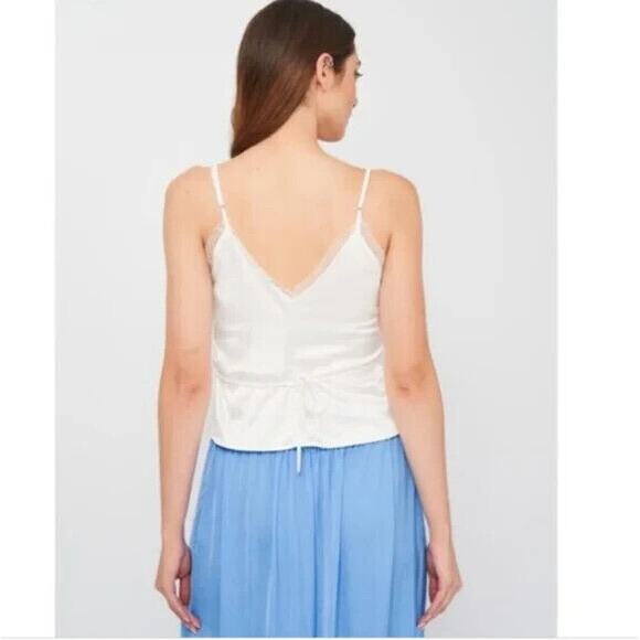 Zara Tank Top Small White Satin Lace Trim Tie Up Camisole Babydoll Celestial Y2K - Picture 3 of 10